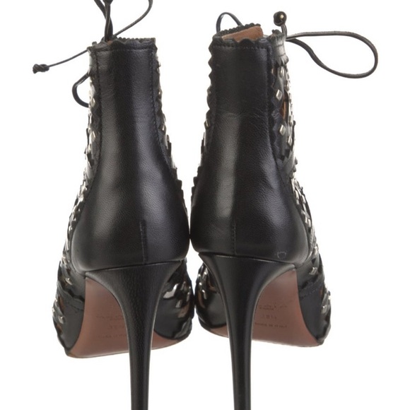 ALAÏA Black Studded Laser-Cut Lace-Up Heels | Size 36.5 (US 6.5) | Stiletto Heel - Picture 4 of 5